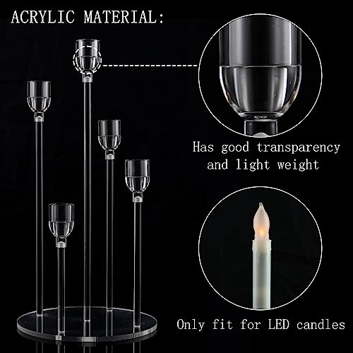 Fullvaseer Acrylic 5 Arms Candle Holder Clear Candelabra Centerpieces for Wedding Living Room Dinner Table Christmas Decoration