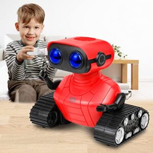 bompow robot toy, remote control robot toys with led eyes & flexible arms, walking & dancing kids robot toys for children age 3+ years old, dance & sounds educational toys gift (red)