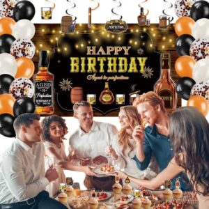 Whiskey Birthday Party Decorations for Men, 110 Pcs Aged to Perfection Party Supplies Balloons Garland Arch Kit for Mens 30th 40th 50th - Backdrop, Cake, and Cupcake Toppers, Latex Balloon, Foil Balloon, Hanging Swirls