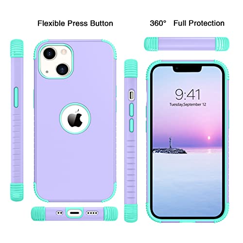 BENTOBEN iPhone 13 Mini Case, Phone Case iPhone 13 Mini, Heavy Duty 2 in 1 Full Body Rugged Shockproof Protection Hybrid Hard PC Bumper Drop Protective Girls Women Boy Men Covers, Purple/Mint