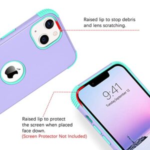 BENTOBEN iPhone 13 Mini Case, Phone Case iPhone 13 Mini, Heavy Duty 2 in 1 Full Body Rugged Shockproof Protection Hybrid Hard PC Bumper Drop Protective Girls Women Boy Men Covers, Purple/Mint