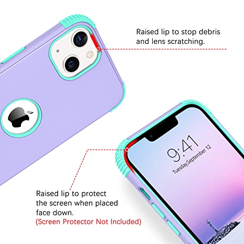 BENTOBEN iPhone 13 Mini Case, Phone Case iPhone 13 Mini, Heavy Duty 2 in 1 Full Body Rugged Shockproof Protection Hybrid Hard PC Bumper Drop Protective Girls Women Boy Men Covers, Purple/Mint