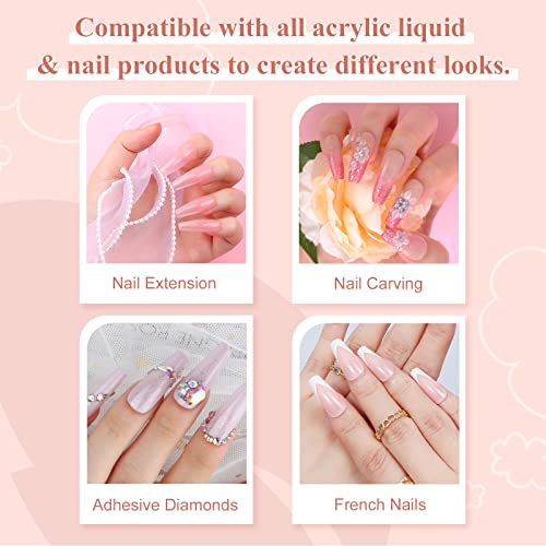 Saviland Acrylic Powder Set - 3 Colors Clear White Pink Acrylic Powder, Professional Acrylic Nail Powder Polymer for Nail Extension & Carving French Manicure 28+ days Long Lasting