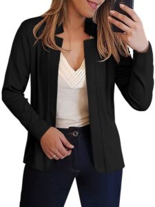 rmcms womens blazer cropped open front dress jacket lightweight stand collar casual office suit jacket black