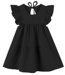 rjxdlt toddler dress baby girls cotton linen ruffle sleeve tiered swing casual summer boho dresses 379 black 80