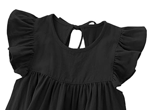 RJXDLT Toddler Dress Baby Girls Cotton Linen Ruffle Sleeve Tiered Swing Casual Summer Boho Dresses 379 Black 80