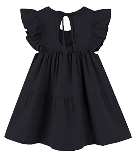 RJXDLT Toddler Dress Baby Girls Cotton Linen Ruffle Sleeve Tiered Swing Casual Summer Boho Dresses 379 Black 80