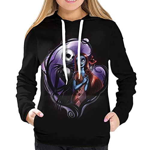 SLYSZMC Men and Women Christmas Hoodies Jack & Sally 3D Pritnted Novelty Hoodies Unisex Pullover Sweatshirts 2-Small