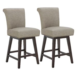 chita modern 26" counter height swivel barstool set of 2, comfortable faux leather swivel stool, stone grey