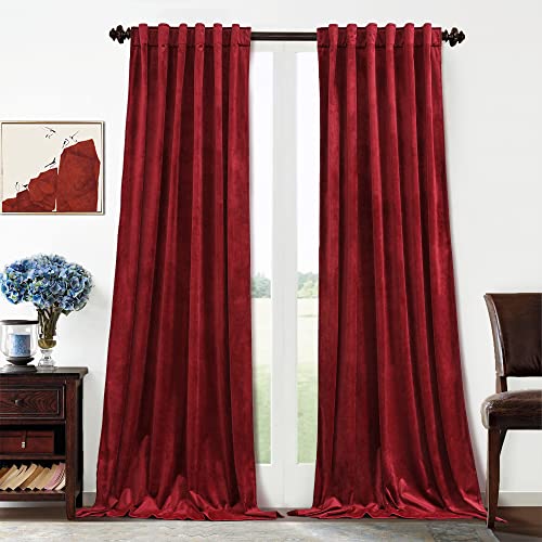 Benedeco Red Velvet Curtains for Bedroom Window with Back Tab, Super Soft Vintage Luxury Heavy Drapes, Room Darkening Thermal Insulated Curtain for Living Room, W52 by L96 inches, 2 Panels