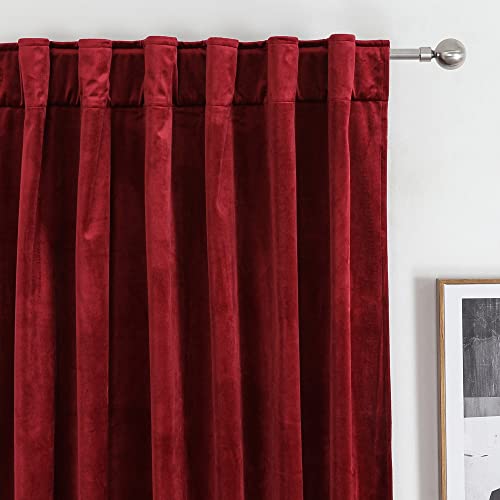 Benedeco Red Velvet Curtains for Bedroom Window with Back Tab, Super Soft Vintage Luxury Heavy Drapes, Room Darkening Thermal Insulated Curtain for Living Room, W52 by L96 inches, 2 Panels