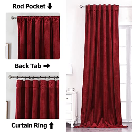 Benedeco Red Velvet Curtains for Bedroom Window with Back Tab, Super Soft Vintage Luxury Heavy Drapes, Room Darkening Thermal Insulated Curtain for Living Room, W52 by L96 inches, 2 Panels
