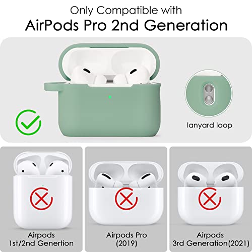 Filoto Airpods Pro 2nd Generation Case Cover 2022, Cute Silicone Protective Case with Bracelet Keychain Accessories for New Apple Airpods Pro 2 Women Girls (Cactus Green)