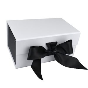 pack2pack luxury foldable gift box with fixed ribbon | collapsible box with magnetic closure | weddings, bridal showers, corporate gifts | 100% recycled paper (medium, black/white)