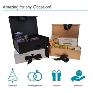 PACK2PACK Luxury Foldable Gift Box with Fixed Ribbon | Collapsible Box with Magnetic Closure | Weddings, Bridal Showers, Corporate Gifts | 100% Recycled Paper (Medium, Black/White)