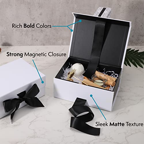 PACK2PACK Luxury Foldable Gift Box with Fixed Ribbon | Collapsible Box with Magnetic Closure | Weddings, Bridal Showers, Corporate Gifts | 100% Recycled Paper (Medium, Black/White)