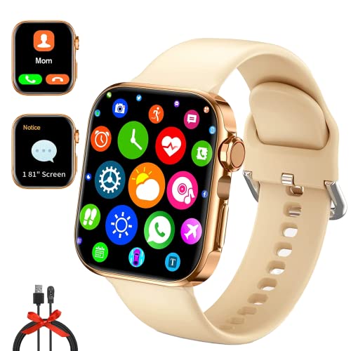 Smart Watches for Women,Touch Screen Smart Watch for Android Phones,Activity & Fitness Trackers for Women，Heart Rate Monitor Watch，step tracker watch for women , Smart Watch with Text and Call（Golden）