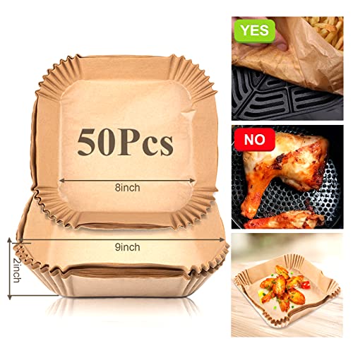 Square Air Fryer Accessories, 8 Inch XL Set of 19 Pcs Deep Fryer Accessories, for Philips Cosori Ninja Gowise Gourmia Air Fryer, fit 3.8Qt or Larger Air Fryer, with Disposable Parchment Paper Liners