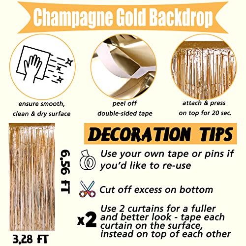 4 Pack Champagne Gold Fringe Curtain Backdrop, 3.2Ft x 6.6Ft Metallic Tinsel Foil Fringe Streamers Curtains Background for Photo Booth Birthday Baby Shower Party Thanksgiving Christmas Decorations