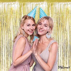 4 Pack Light Gold Fringe Curtain Backdrop, 3.2Ft x 9.8Ft Metallic Tinsel Foil Fringe Streamers Background for Photo Booth Birthday Wedding Baby Shower Carnival Easter Mother’s Day Party Decorations