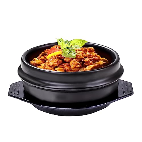 Swlthwen Korean Stone Bowl with Tray, Premium Ceramic, Stone Hot Pot for Bibimbap Soup Korean Stone Bibimbap (Small)