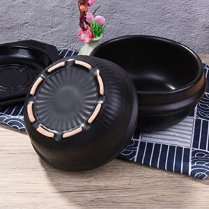 Swlthwen Korean Stone Bowl with Tray, Premium Ceramic, Stone Hot Pot for Bibimbap Soup Korean Stone Bibimbap (Small)