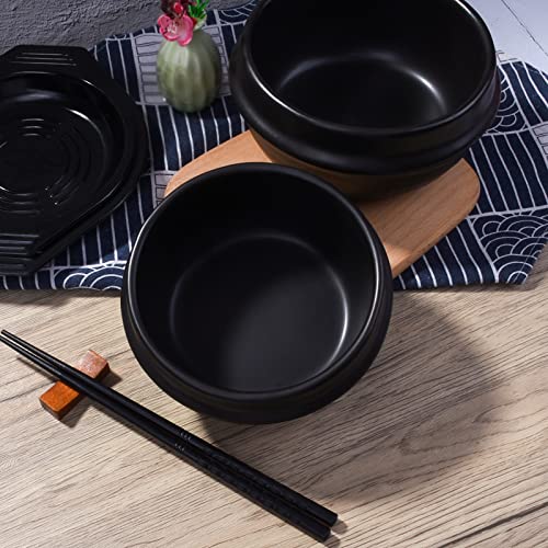 Swlthwen Korean Stone Bowl with Tray, Premium Ceramic, Stone Hot Pot for Bibimbap Soup Korean Stone Bibimbap (Small)