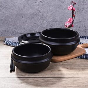 Swlthwen Korean Stone Bowl with Tray, Premium Ceramic, Stone Hot Pot for Bibimbap Soup Korean Stone Bibimbap (Small)