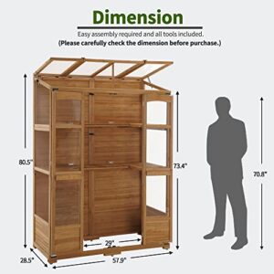 MCombo Wooden Greenhouse, Walk-in Outdoor Greenhouse with Openable Roof and Lockable Door, 0899 (Natural)