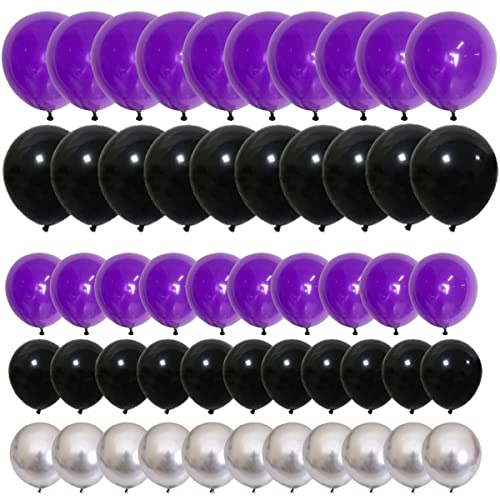 Purple, Metallic Silver, Black Balloons Arch - 121PCS Purple and Black Balloons Chrome Silver Balloon for Video Game Miner Birthday Engagement Graduation Halloween Purple Party Decorations