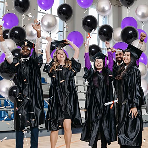 Purple, Metallic Silver, Black Balloons Arch - 121PCS Purple and Black Balloons Chrome Silver Balloon for Video Game Miner Birthday Engagement Graduation Halloween Purple Party Decorations