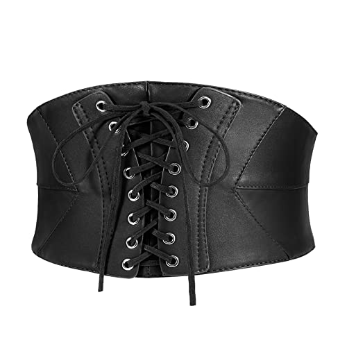 WHIPPY Women Lace-up Corset Belt Elastic Stretchy Tied Waspie Costume Wide Waist Belt for Dress Black XL