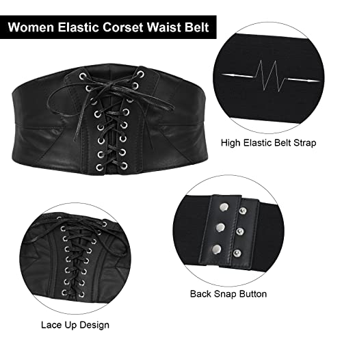 WHIPPY Women Lace-up Corset Belt Elastic Stretchy Tied Waspie Costume Wide Waist Belt for Dress Black XL