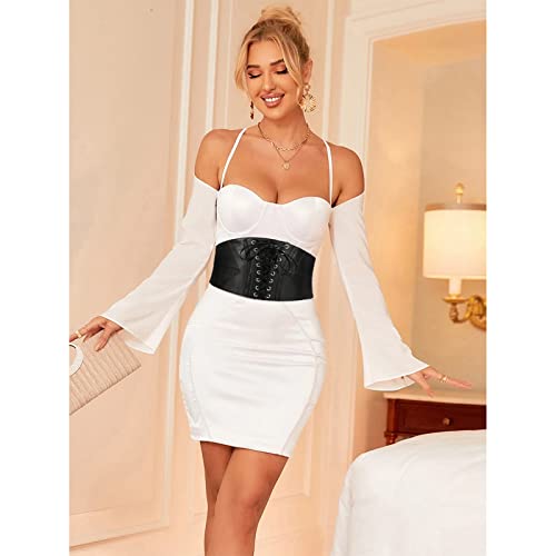 WHIPPY Women Lace-up Corset Belt Elastic Stretchy Tied Waspie Costume Wide Waist Belt for Dress Black XL