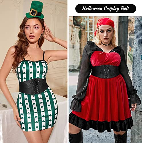 WHIPPY Women Lace-up Corset Belt Elastic Stretchy Tied Waspie Costume Wide Waist Belt for Dress Black XL