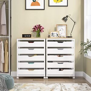 Tribesigns 5 Drawer Chest, Wood Storage Dresser Cabinet with Wheels, Industrial Storage Drawer Organizer Cart for Office Bedroom Entryway (White, 1 PC)