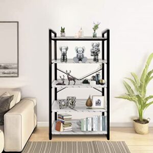 at-valy modern bookshelf,5-tier bookcase mdf shelving unit and metal frame,etagere bookcase for home office,living room (black)