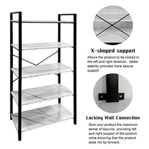 AT-VALY Modern Bookshelf,5-Tier Bookcase MDF Shelving Unit and Metal Frame,Etagere Bookcase for Home Office,Living Room (Black)