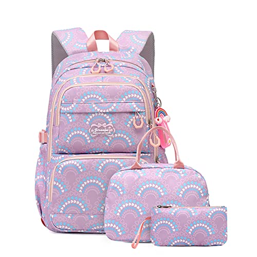 Mfikaryi Elementary School Backpack for Girls,Waterproof Student Bookbag with Lunch box and Pencil Case