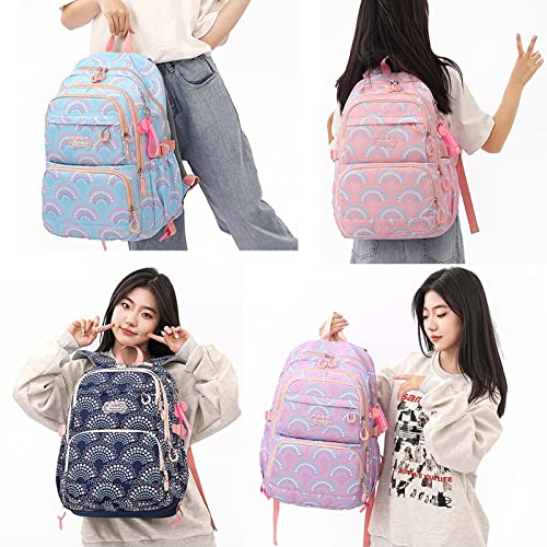 Mfikaryi Elementary School Backpack for Girls,Waterproof Student Bookbag with Lunch box and Pencil Case