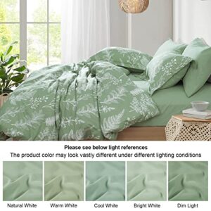 PHF 7 Pieces California King Comforter Set, Ultra Soft Bed in A Bag Comforter & Sheet Set- Botanical Bedding Set Include Comforter, Pillow Shams, Flat Sheet, Fitted Sheet and Pillowcases, Sage Green