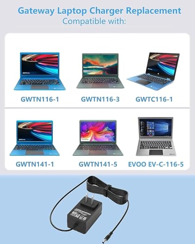 12V2A Replacement for Gateway Laptop Charger Compatible with GWTC116-2 GWTN156-11 GWTN116-1 GWNC21524 GWTC116-1 GWTN116-3 GWTN141-1 GWTN141-5 EVOO EV-C-116-5 EV-C-116-6 N11SP3 Laptop Power Supply