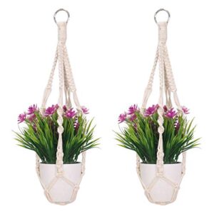 2 pack macrame plant hangers, cotton rope woven indoor outdoor hanging plant holder wall hanging planter ceiling plants for flower pot, hanging plants holder for yard garden home decoration, 50 cm