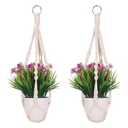 2 Pack Macrame Plant Hangers, Cotton Rope Woven Indoor Outdoor hanging plant holder Wall Hanging Planter Ceiling plants for Flower Pot, Hanging Plants Holder for Yard Garden Home Decoration, 50 cm