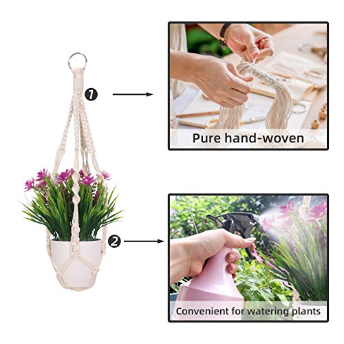 2 Pack Macrame Plant Hangers, Cotton Rope Woven Indoor Outdoor hanging plant holder Wall Hanging Planter Ceiling plants for Flower Pot, Hanging Plants Holder for Yard Garden Home Decoration, 50 cm