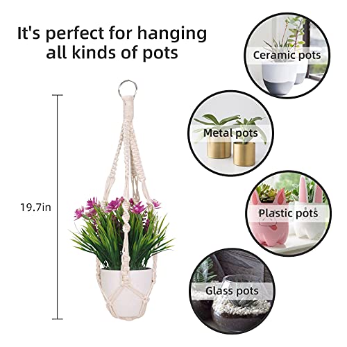 2 Pack Macrame Plant Hangers, Cotton Rope Woven Indoor Outdoor hanging plant holder Wall Hanging Planter Ceiling plants for Flower Pot, Hanging Plants Holder for Yard Garden Home Decoration, 50 cm