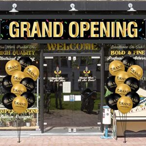 Charniol Large Grand Opening Banner 30 Pieces Latex Balloons Decorations 12 Inch 18 x 118 Retail Store Shop Business Restaurant Banners Flag (Black, Gold)