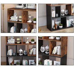 MIN WIN 7 Cube Storage Organizer,3 Tier Wood Bookshelf Free Combination Cubby Bookcase Open Standing Book Shelving Cabinet Display Cube Shelves Compartments for Study Living Room Office,Antique+Black