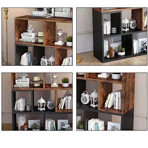 MIN WIN 7 Cube Storage Organizer,3 Tier Wood Bookshelf Free Combination Cubby Bookcase Open Standing Book Shelving Cabinet Display Cube Shelves Compartments for Study Living Room Office,Antique+Black