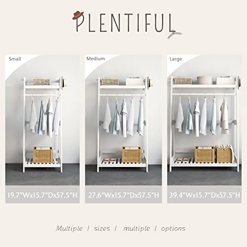 IOTXY Open Wood Garment Rack - White Solid Wood Freestanding Clothing Rack with Storage Shelves and Rod for Hanging Clothes, Open Shelving Wardrobe and Closet Organizer for Bedroom, 27.6" W